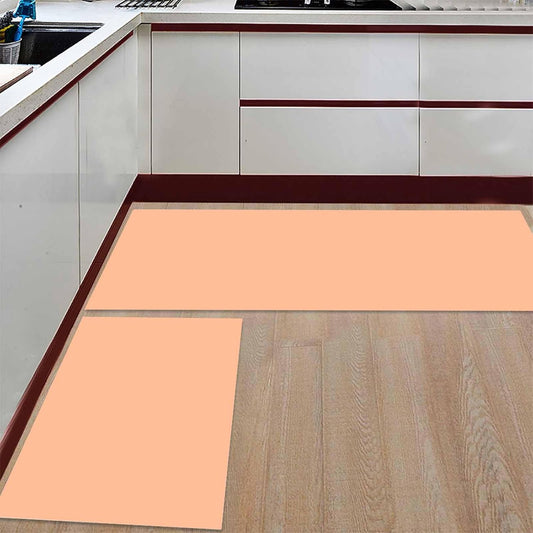 Kitchen Rugs and Mats 2 Pieces Peach Fuzz Pink Runner Rug Sets Solid Color Soft Comfort Standing Kitchen Mats for Floor Absorbent Area Rugs Carpet Non Slip Cushioned Doormat
