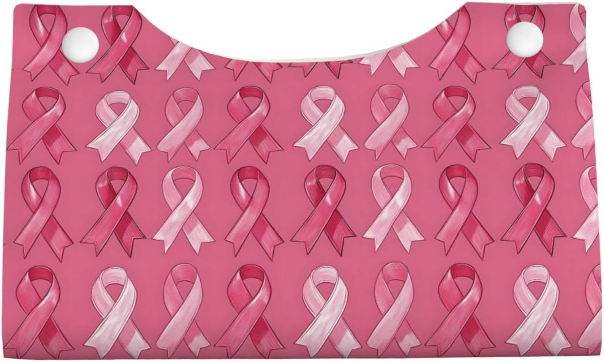 Pink Ribbon Print Long Leather Tissue Box Cover Holder, Foldable Modern Tissue Box Cover, Aesthetic Desk Accessories for Bathroom Tabletop Office Car Home Decor