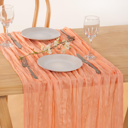 MLMC 3 Pack Peach Cheesecloth Table Runner 10ft Summer Rustic Gauze Cheese Cloth Table Runner 35x120 Inches for Wedding Bridal Baby Shower Party Decor