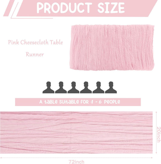 10 Pack Light Pink Cheesecloth Table Runner 6FT Boho Gauze Fabric Table Runner Vintage Rustic Sheer Runners for Wedding Party Bridal Baby Shower Long Table Decorations