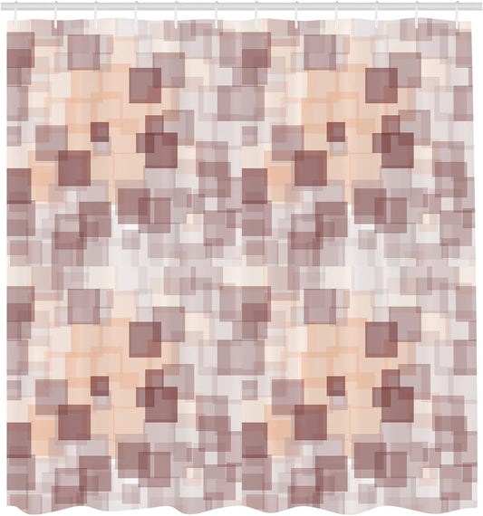 Ambesonne Geometric Shower Curtain, Abstract Textured Square Shaped Loose Angled Interlace Lines and Forms Design, Cloth Fabric Bathroom Decor Set with Hooks, 69" W x 84" L, Pale Peach