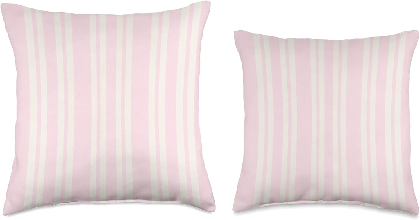 Coquette Stripes Soft Feminine Antique White and Blush Pink Throw Pillow