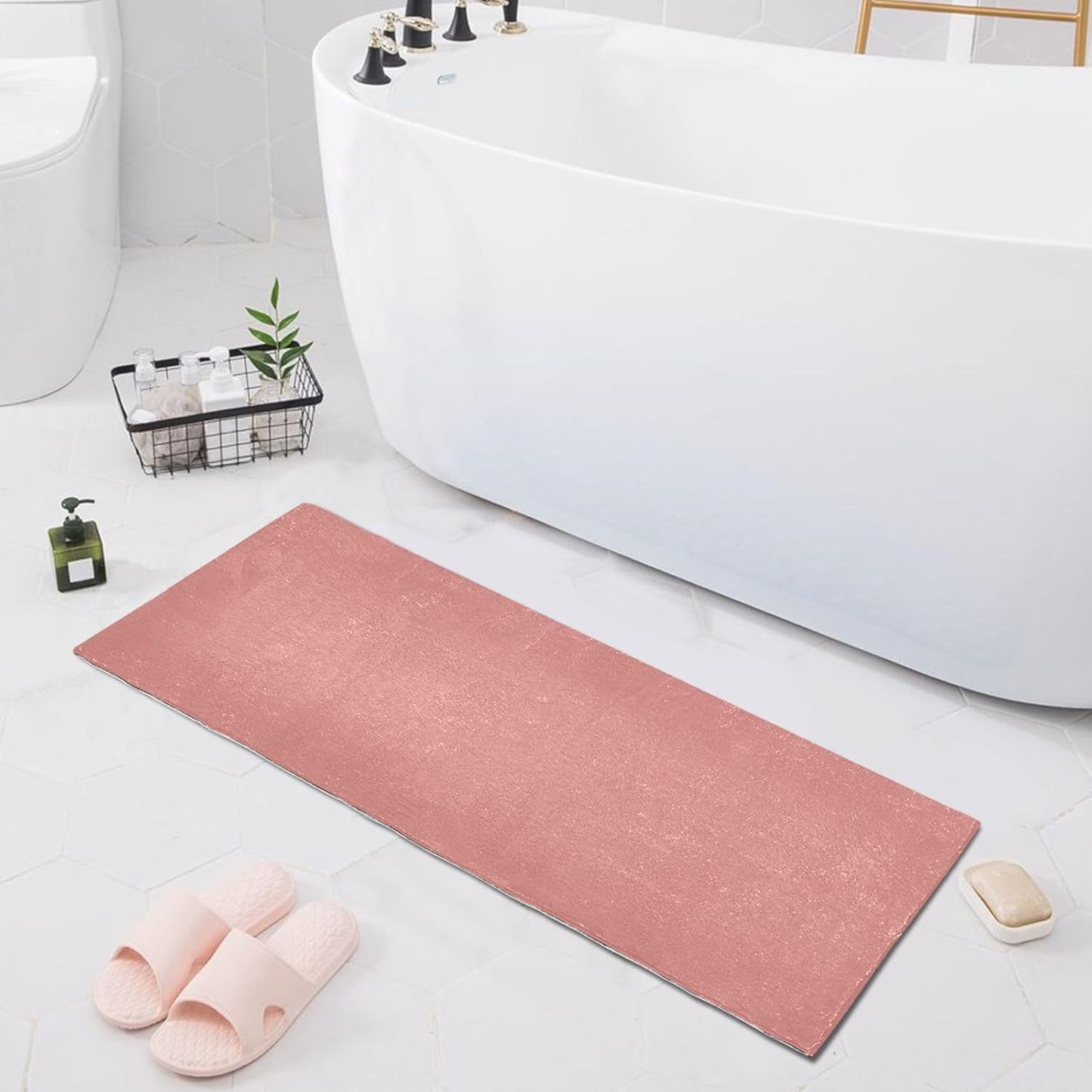 Plain Pink Solid Color Bath Mat, Dry Quickly Non Slip Absorbent Bath Rug, Soft Living Room Bedroom Home Floor Mats, Bath Mats for Bathroom, Tub and Shower 20" x 39"