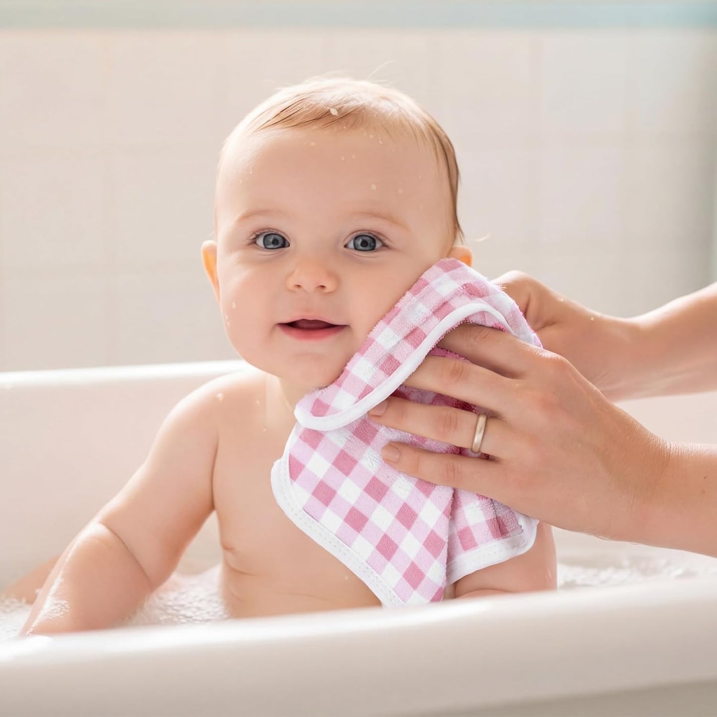 Batiyeer 6 Pack Pink Bow Baby Washcloths for Newborn 10 x 10'' Soft Wash Cloths for Baby Girls, Absorbent Infant Face Cloths or Towels, Burp Cloth, Reusable Babies Wipes for Toddler Kids, 6 Styles