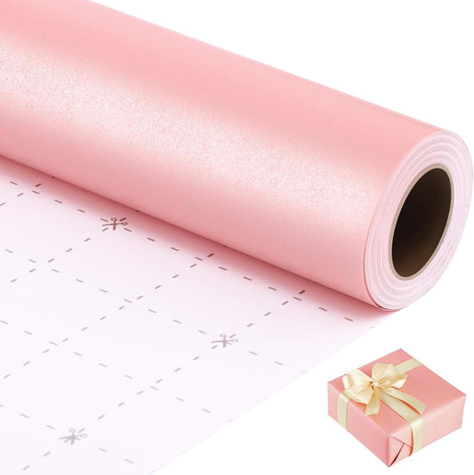 woric Pink Wrapping Paper Roll -Mini Roll- 17 In X 33 Ft | Matte Wrapping Paper with Pearly Shiny and Gridlines for Baby Shower Girls Wedding Bridal Shower Anniversary Birthday Decor
