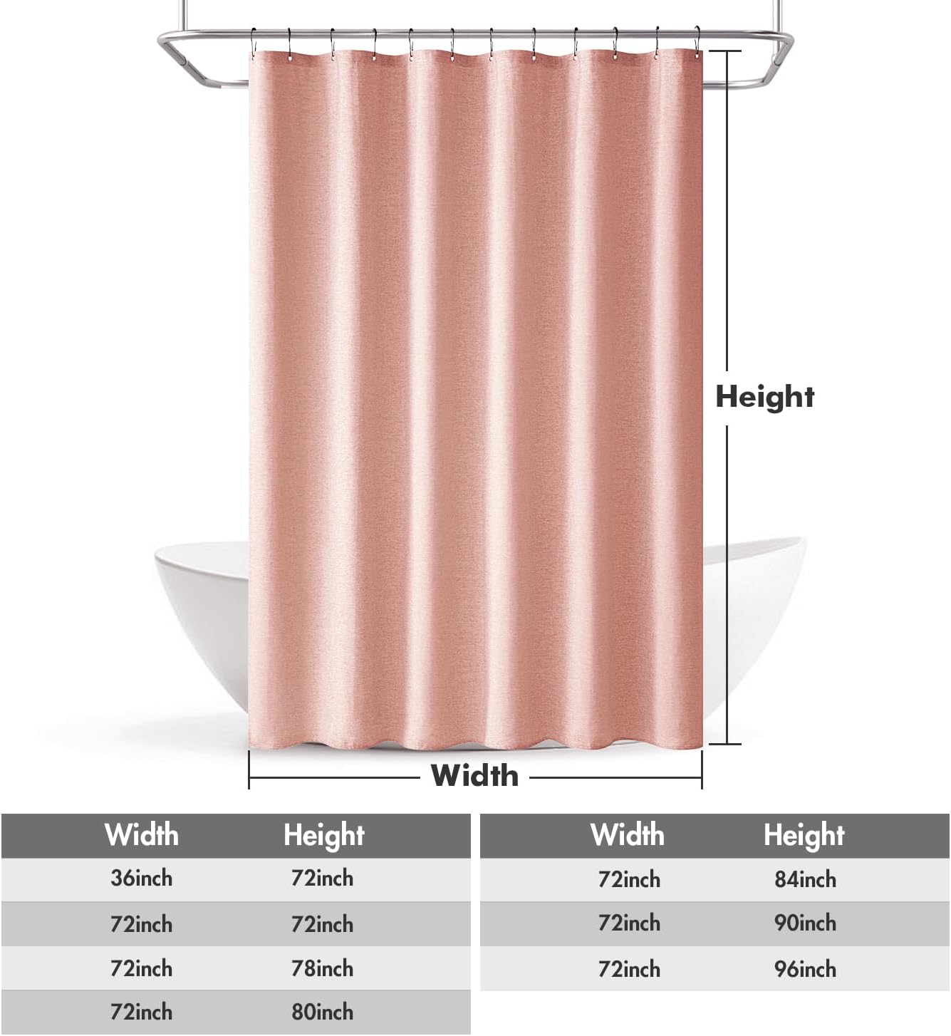 MIULEE Linen Shower Curtain with 12 Metal Hooks Modern Heavy Duty Washable Fabric Shower Curtain Set Waterproof Thick Cloth Shower Curtains for Bathroom Hotel Bathtub, W72*L72, Blush Pink