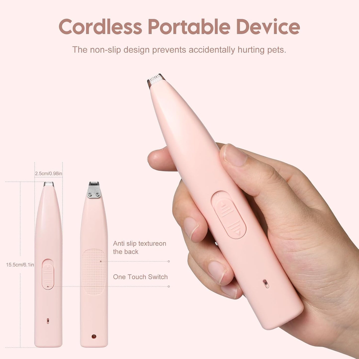 Dog Clippers for Grooming, Dog Paw Trimmer, Pet Paw Trimmer, Mini Trimmer for Dogs, Rechargeable, Low Noise for Trimming Dog Cat Hair Around Paws, Eyes, Ears, Face, Rump (Pink)