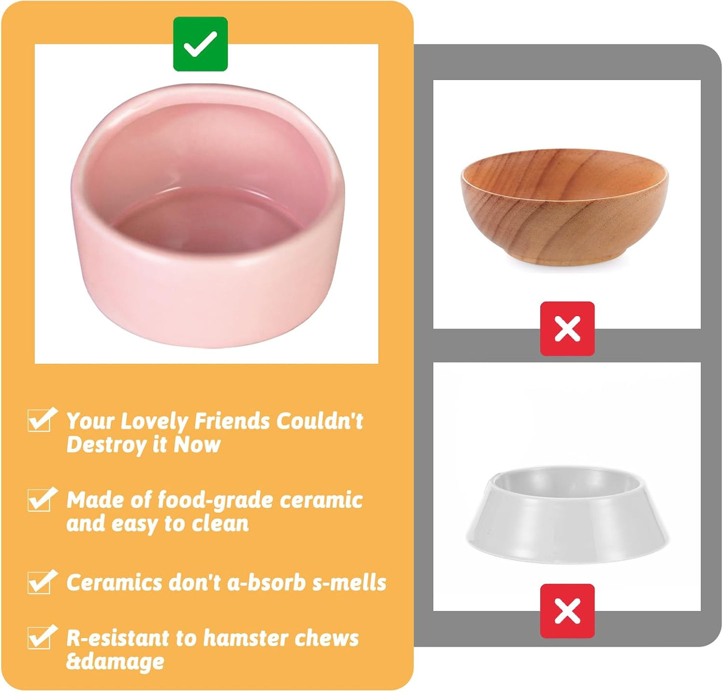 Tfwadmx 2 Pcs Hamster Food Bowl, Ceramic Pet Hamster Bowl Dwarf Hamster Food Bowl Feeder Hamster Water Rat Bowl Small Animal Food Dish for Golden Bears, Hedgehogs, Dutch Pigs, Parrots (Pink)