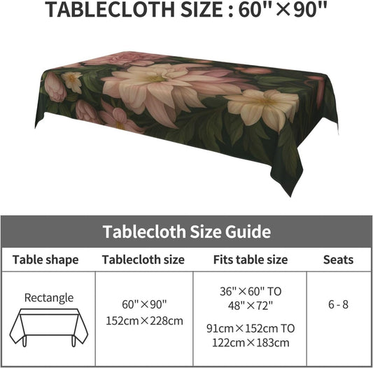 Vintage Elegant Light Pink Floral Rectangular Tablecloth | Indoor Outdoor Waterproof Table Covers With Dust Proof Wrinkle Resistant 60"X90"