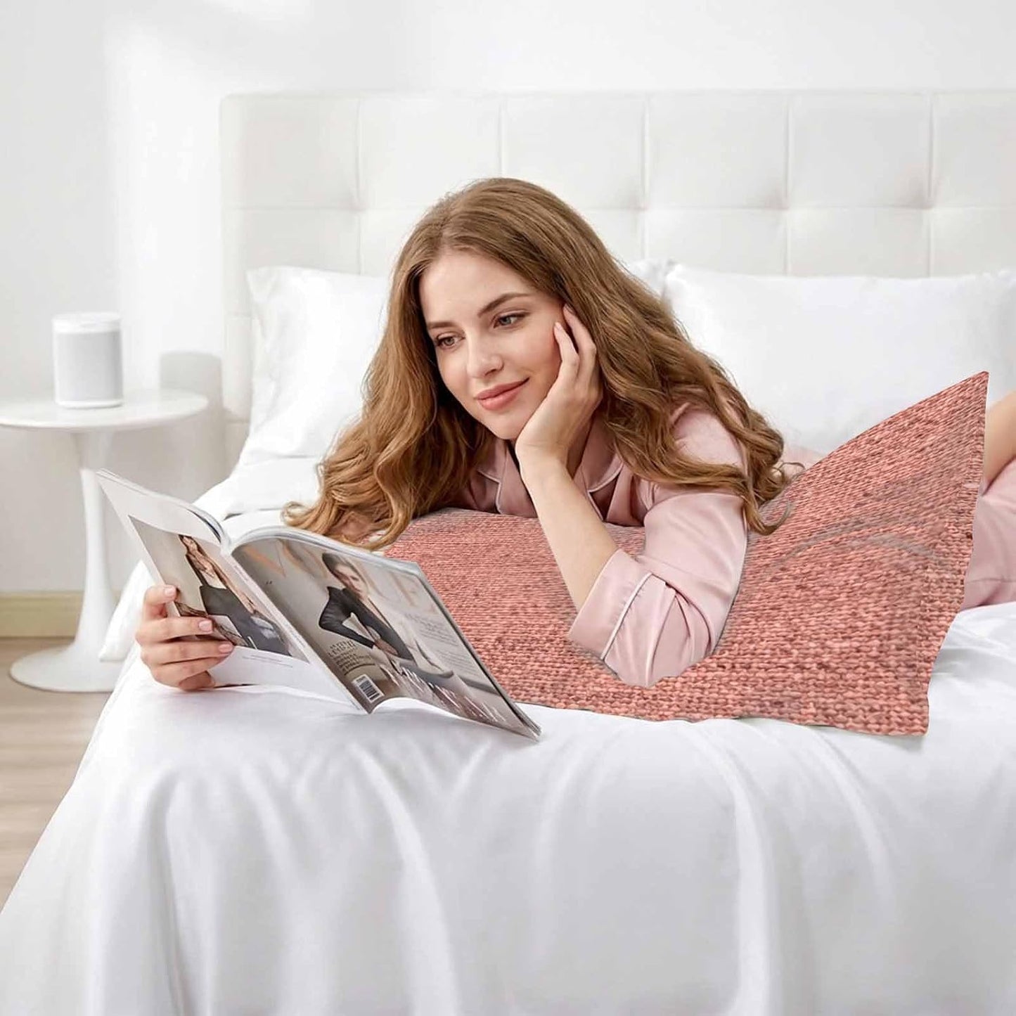 Peach Pink Texture Satin Pillowcases with Zipper Cal King Size Cooling Silk Pillow Cases for Hair and Skin Smooth Soft Country Farmhouse Burlap Stripes Throw Pillow Covers for Women Men 20x40 Inch
