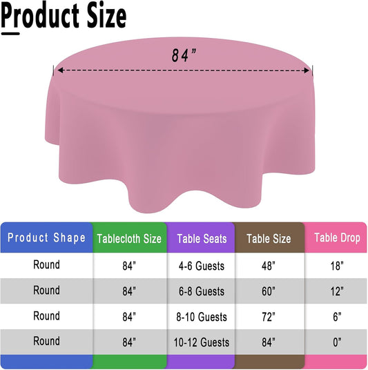 4 Pack Light Pink Tablecloths, 84 Inch Round Disposable Plastic Table Cloths for Birthdays Graduations Restaurants Weddings Picnics Parties