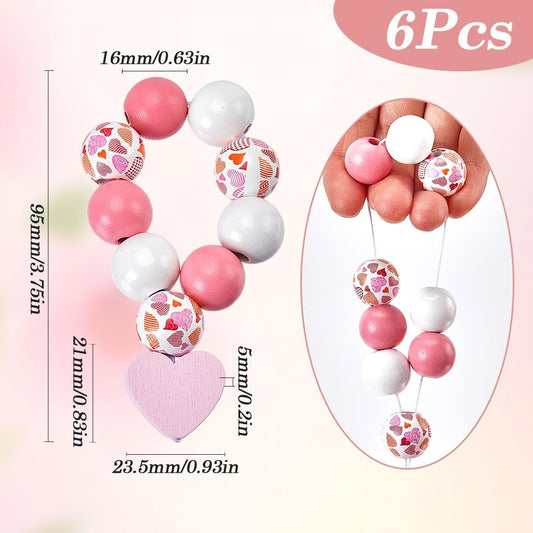 SUNNYCLUE 6 Sets Napkin Holder Ring Napkin Rings Set Napkin Ring Beaded Romantic Love Heart Pink Wood Beads Napkin Holders Buckle for Christmas Valentines Day Wedding Dinner Table Banquet Party Decor