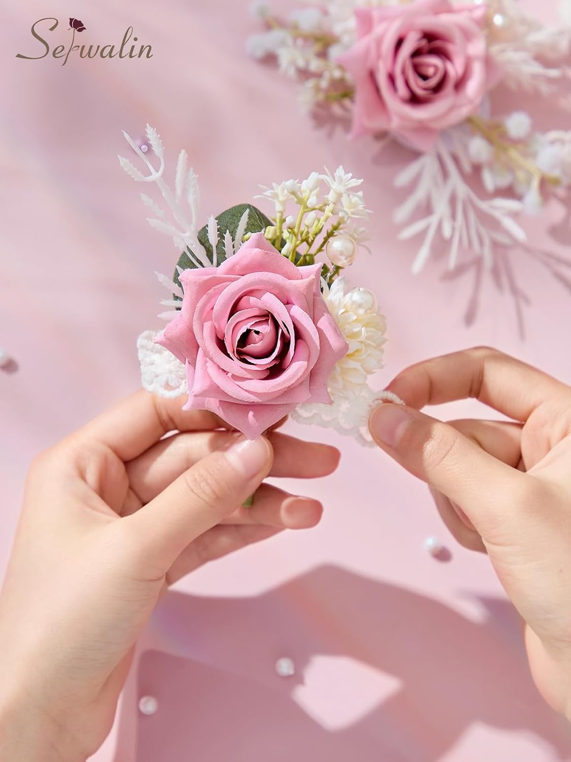 Serwalin 6 Pcs Pink Boutonniere for Men, Groom Groomsmen Best Man Guest Boutonnieres,Artificial Flowers Silk Rose for Wedding Prom Ceremony Anniversary Party Homecoming