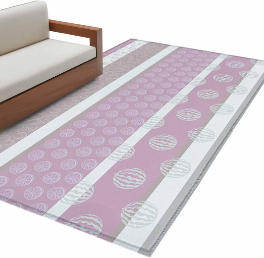 3 x 5 Ft Area Rug for Reading Room. Farm Fruits Indoor Accent Rugs for Living Room, Watermelon Lemons Peach Pink Grey Striped Decorative Modern Carpet Washable Low Pile Non Slip Rug for Bedroom