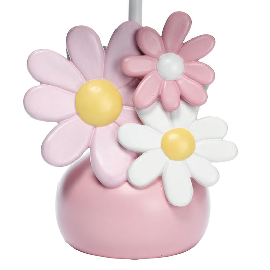 Lambs & Ivy Daisy Dreams Hand-Painted Pink Floral Lamp w/Shade and LED Bulb