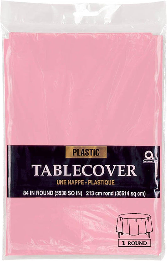 Pink Round Plastic Table Cover - 84" (1 Pc.) - Vibrant and Perfect for Parties, Weddings, & Special Occasions