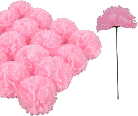 Silk Carnation Flower, 50 Artificial Flowers, Used for Wedding Decoration DIY Handmade Flowers, Carnation Flower Diameter 3.5 Inches and 6 Inches Stem (Pink)