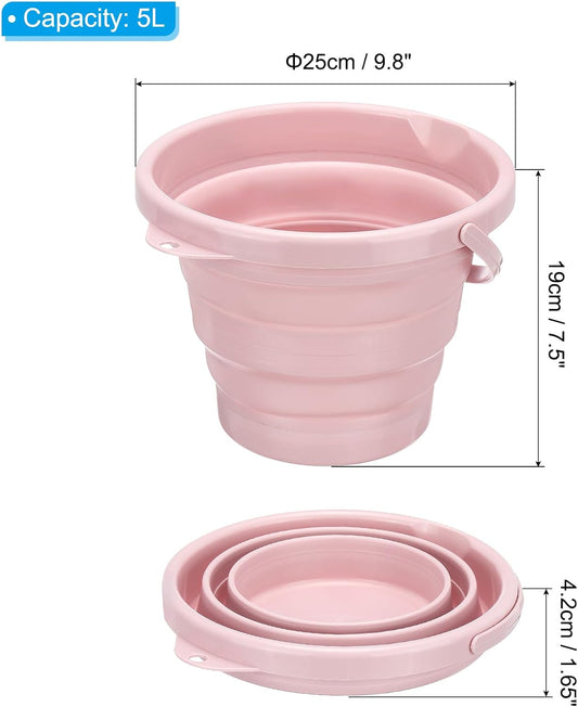 PATIKIL Collapsible Bucket 5L/1.3Gallon, Small Foldable Bucket Portable Plastic Round Tub for House Cleaning Car Washing Camping Fishing, Light Pink