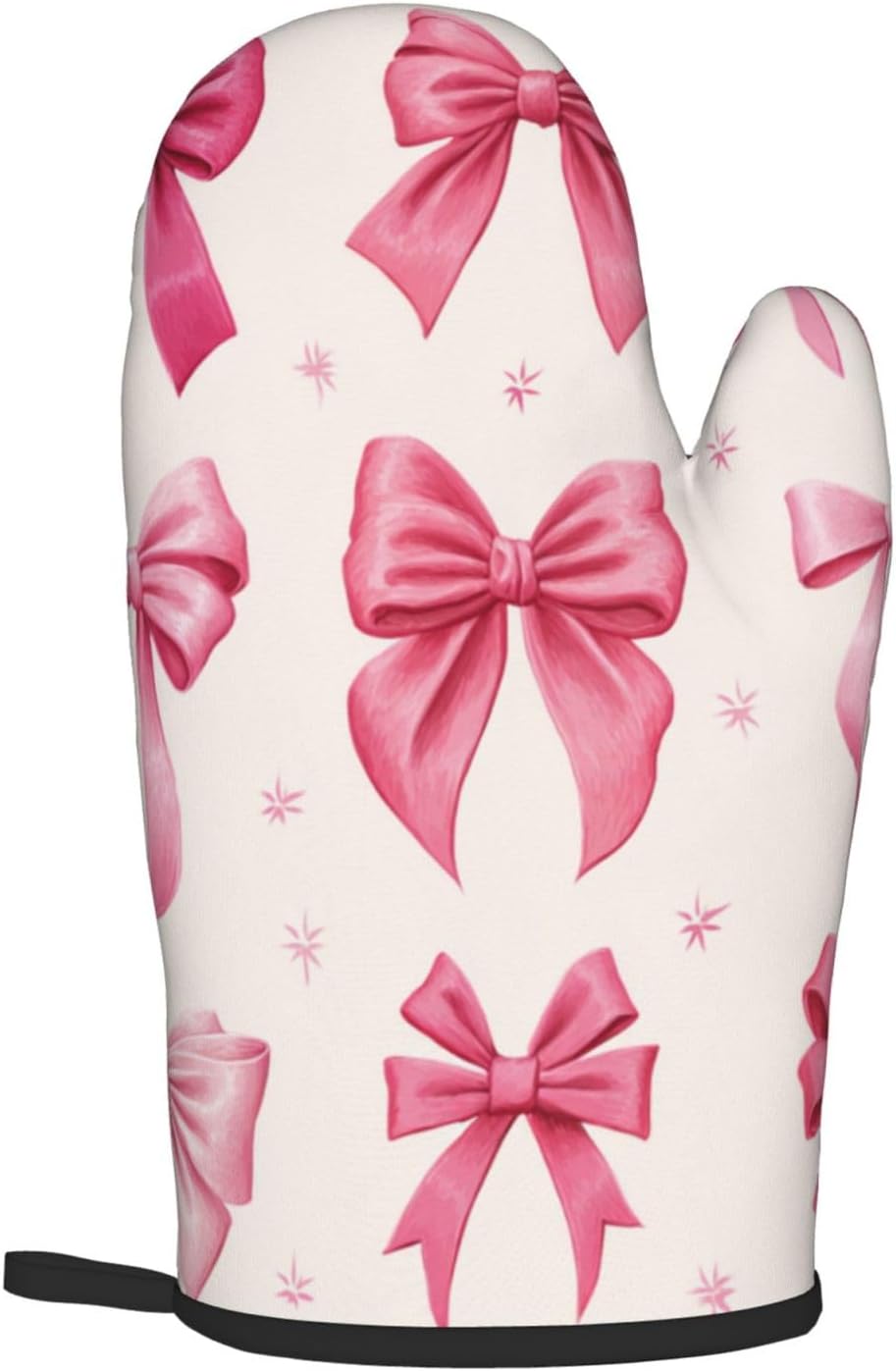 Light Pink Bows in Three Rows Oven Mitts and Pot Holders Sets,Heat Resistant Potholder Kitchen Decor for Cooking Baking BBQ, Oven Glove Set
