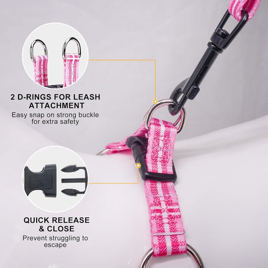 BEAUTYZOO Dog Harness Small Sized Dog Girl, No Pull Dog Harness and Leash Set,Step in Soft Light Puppy Vest, No Choke Heavy Duty Dog Halter with Bell,Breathable Adjustable Nylon Pet Harnesses, Pink XS