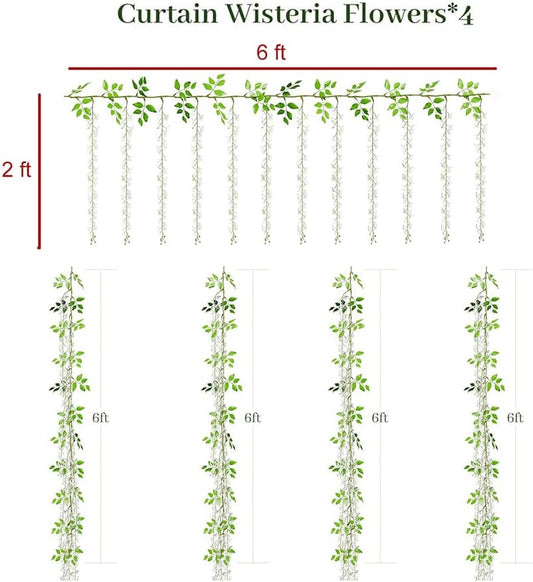 48 Branches Wisteria Hanging Flowers 6 Feet Artificial Wisteria Vine Silk Wisteria Flowers Garland for Wedding Arch Party Garden Home Decor (4 Packs) (Peach)
