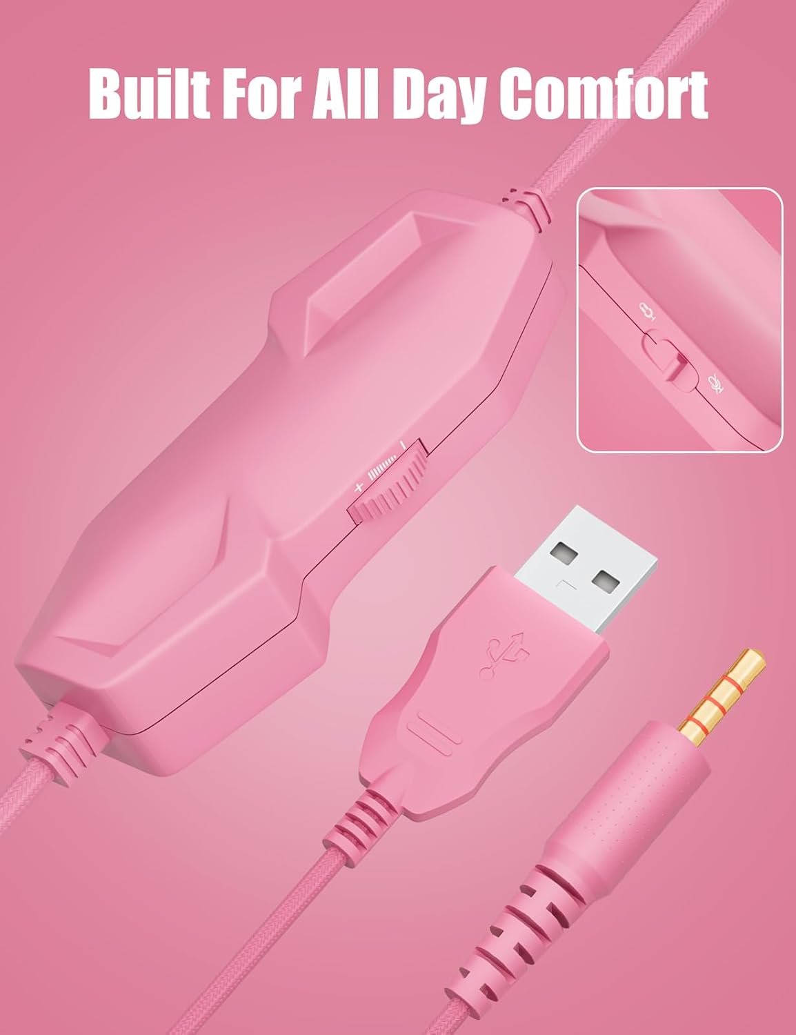 ZIUMIER Gaming Headset with Detachable Cat Ears, Compatible with PS4 PS5 Xbox One PC Laptop, Over-Ear Headphones with LED Light, Noise Canceling Mic, Stereo Surround Sound (Pink Cat)