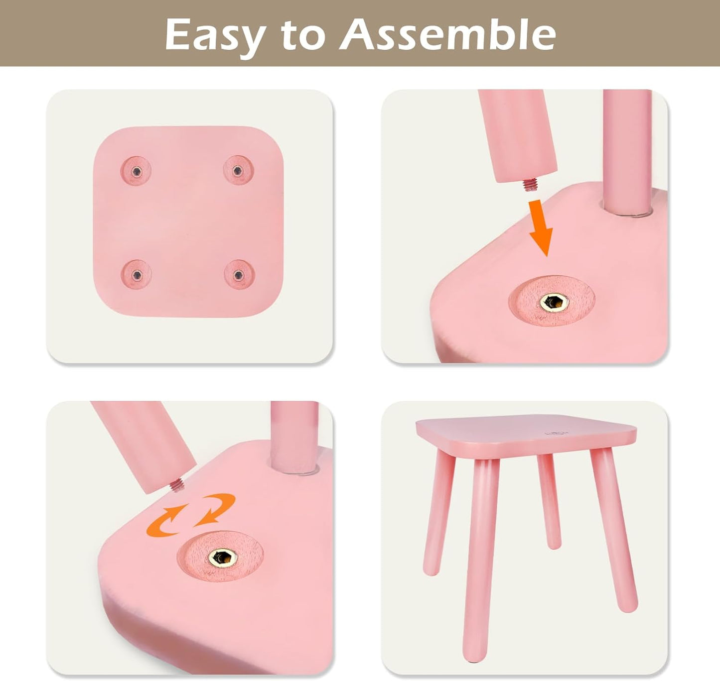 BEE&OAK 11 Inch Wooden Step Stools for Adults, Solid Rubber Wood Non-Slip Step Foot Stool, Heavy Duty 300 lbs One Step Stool for Bedroom, Bathroom, Kitchen,Outdoor (Pink)