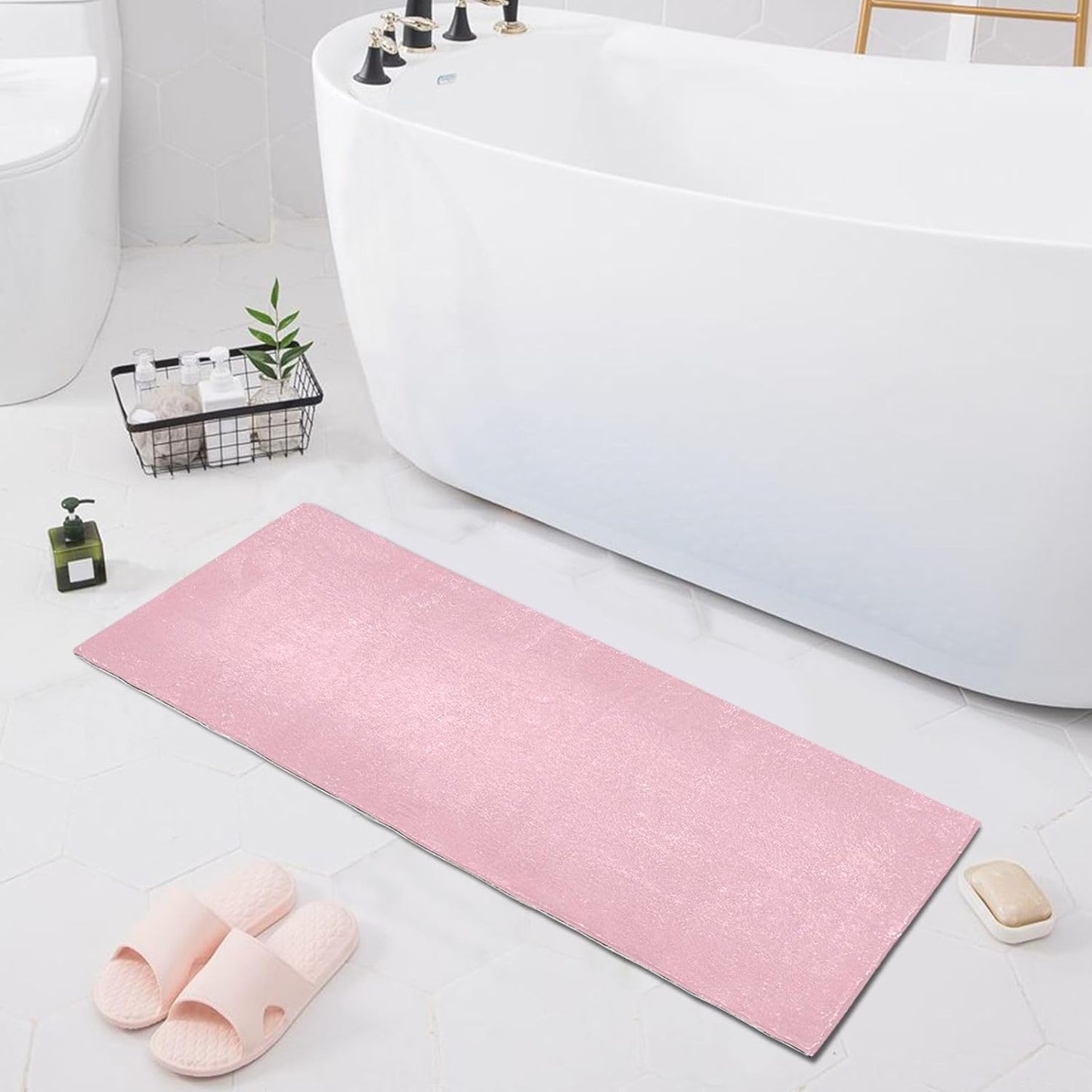 Plain Pink Solid Color Bath Mat, Dry Quickly Non Slip Absorbent Bath Rug, Soft Living Room Bedroom Home Floor Mats, Bath Mats for Bathroom, Tub and Shower 20" x 39"