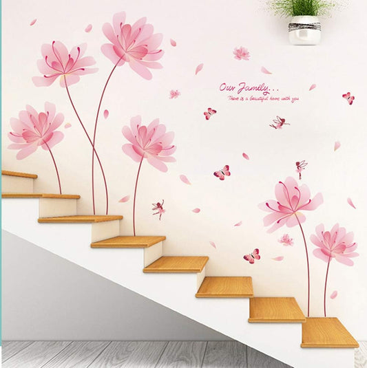 Flower and Butterflies Wall Stickers for Adults, Pink Flower Wall Decals Decoration for Girls Bedroom, Pink Decor for Nursery Room, Floral Butterfly Wall Decor Peel and Stick for Bedroom