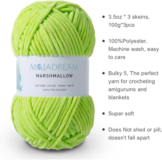 3PCS 3.5oz Chenille Yarn for Blankets Amigurumi: Soft Velvet Baby Yarn Blanket Knitting and Crocheting Bulky 5# Yarn 3 Skeins of 100g (Pale Peach)