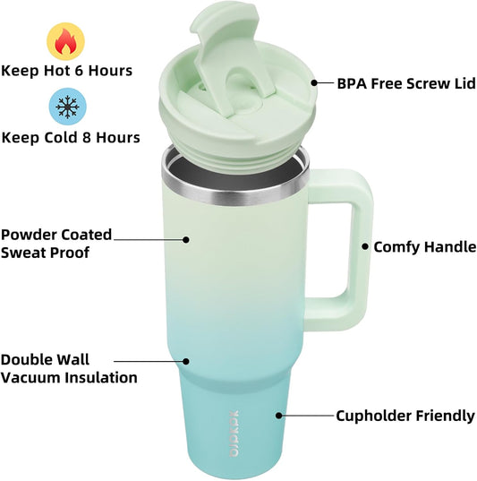 BJPKPK 40 oz Insulated Tumbler With Lid And Straw Stainless Steel Tumblers Cup With Handle For Women And Men,Mint