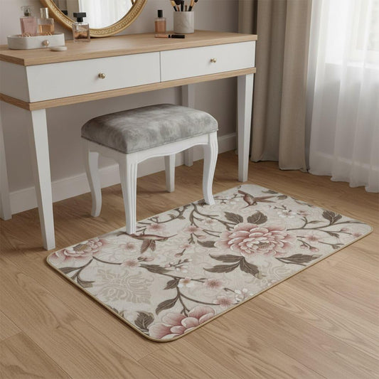 Flannel Quick Dry Bath Mat 16 × 24 Inch, Soft Pink Peony No Slip Mudroom Rug Water Absorbing Shower Decor Washable Rugs Machine Washable Bath Mats for Bathroom Floor