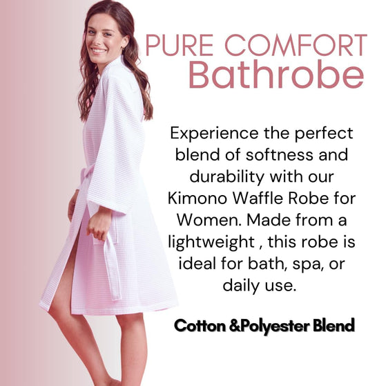 Soft Touch Linen Women's Kimono Waffle Robe-Luxurious & Absorbent & Quick Dry-Cotton & Polyester Blend