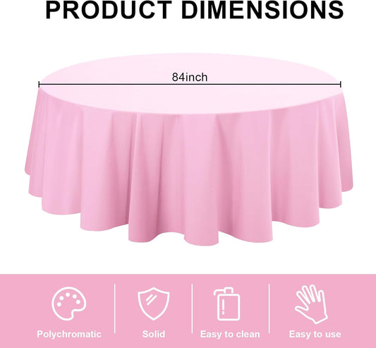 8 Pack Plastic Tablecloth 84" Disposable Table Cloths for 6 to 8 Foot Tables Round Table Cover for Parties (Pink, Round)