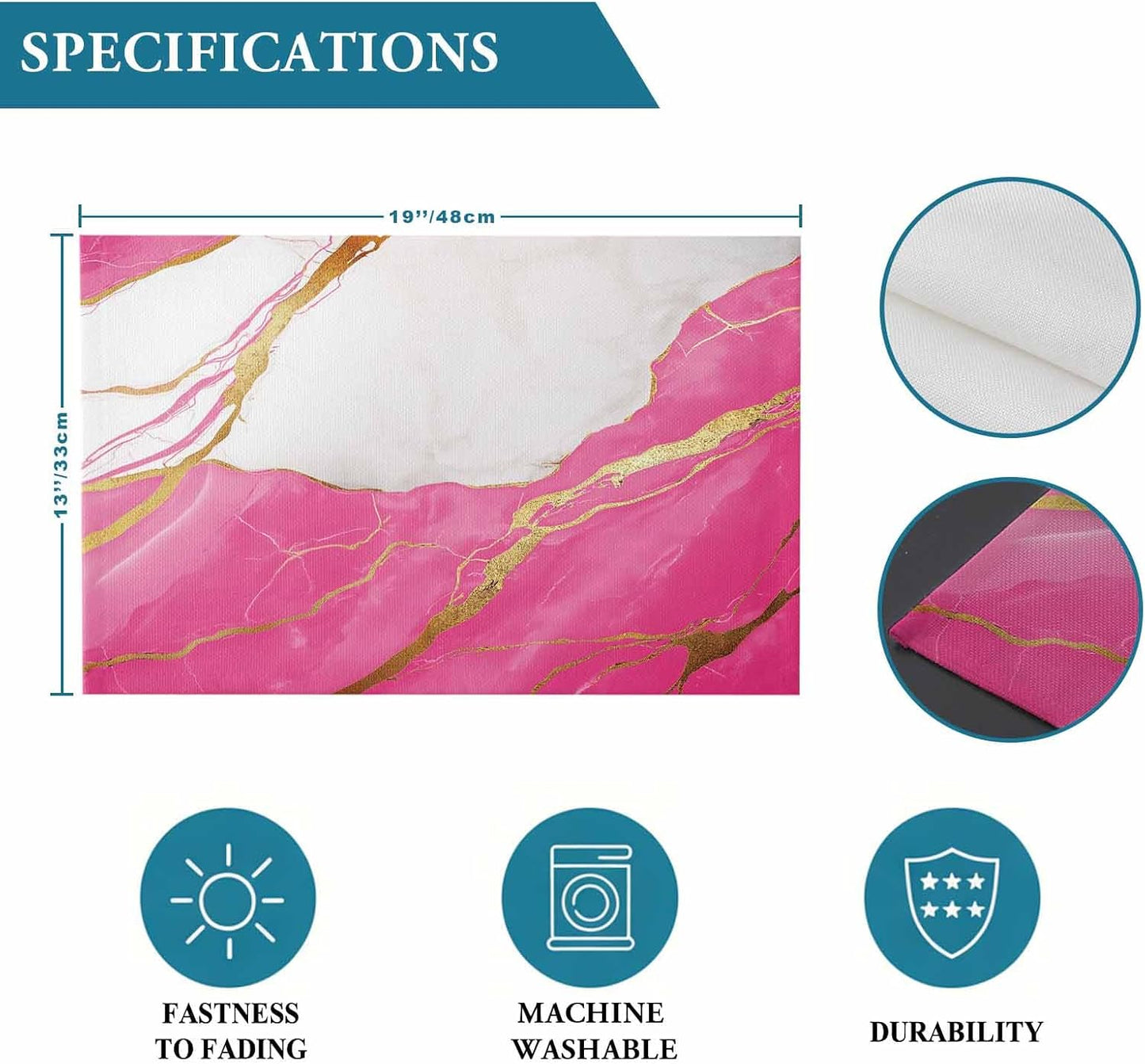 Abstract Marble Placemat Set of 4 Non-Slip Placemats for Dining Table Marble Pink Washable Table Mats, Heat Resistant Kitchen Table Mats for Party, Dining Room & Home Decor