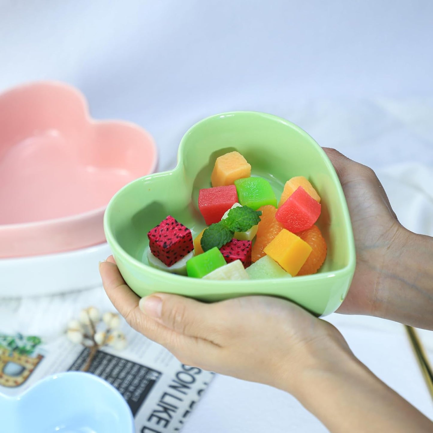 Wait Fly 2pcs Heart-Shaped Bowls for Salad Soup Snack Dessert Household Cooking Bowls for Home Kitchen, Pink