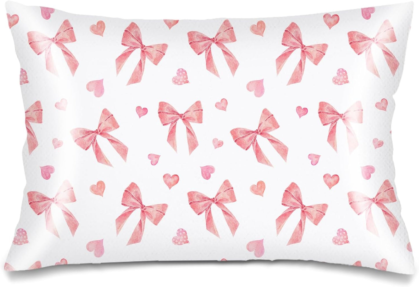 Pink Ribbon Bow Silk Satin Pillowcase for Hair and Skin,Throw Pillow Cover Queen Size Pillowcases Envelope Closure,Rectangle Pillow Covers Decorative Cushion Cases for Bed,Sofa,20"x30",Peach