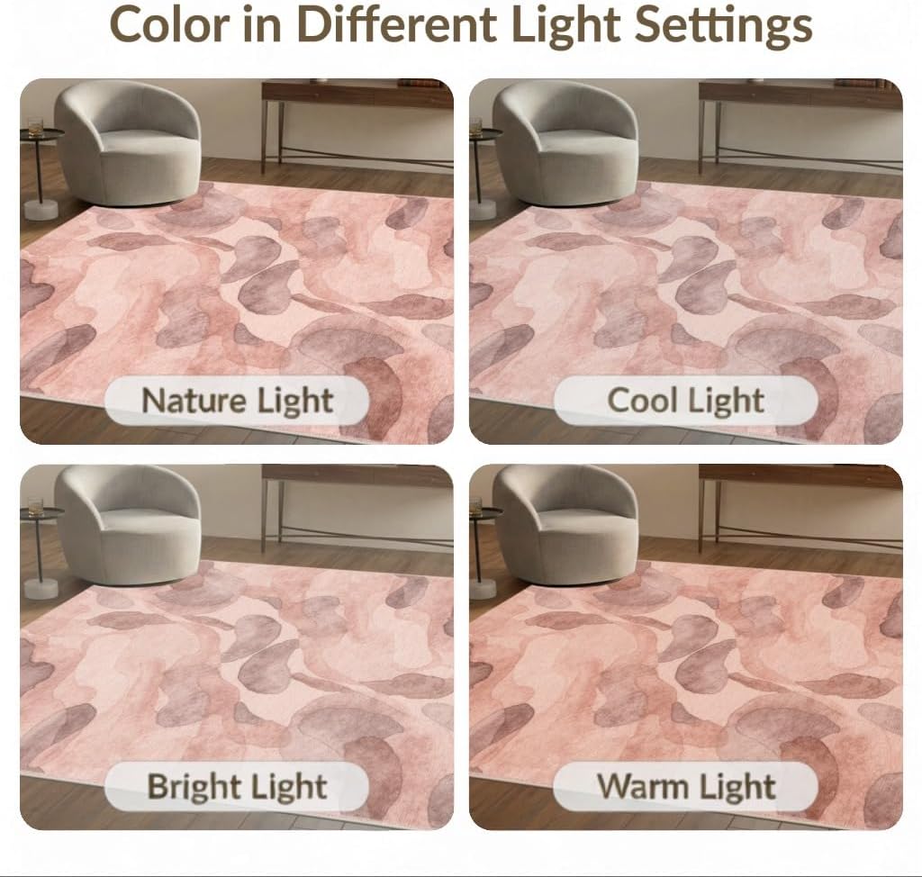 5'x7' Washable Modern Abstract Area Rug, Dusty Rose Flatwoven Floor Covering for Dining Room, Under Table, Home Office, Non-Slip Chair-Friendly Carpet | Ref:2164494