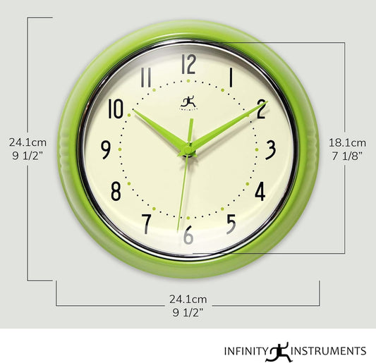 Infinity Instruments LTD. Retro 9 inch Silent Sweep Non-Ticking Mid Century Modern Kitchen Diner Wall Clock Quartz Movement Retro Wall Clock Decorative (Rose Blush)…