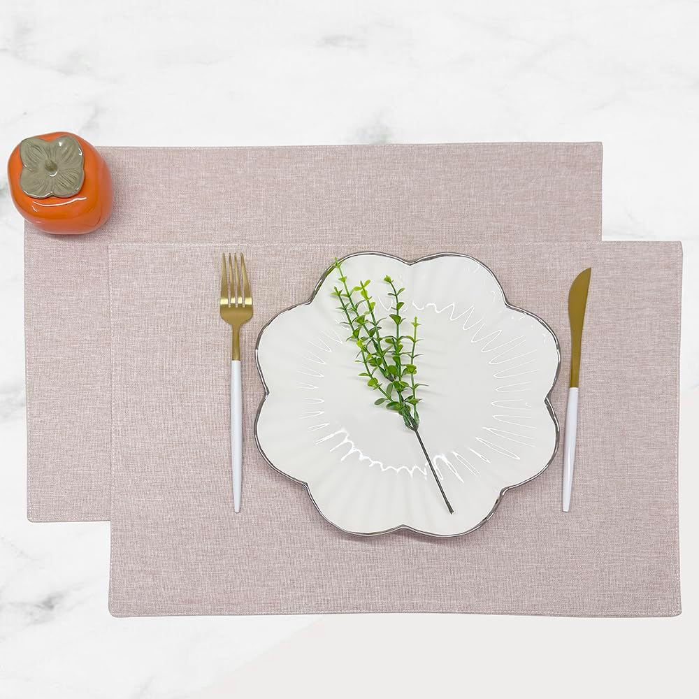 LoveNova Placemats Set of 6, Place Table Mats Indoor, Cloth Placemats Washable, Dinner Placemats Heat Resistant, Faux Linen Dining Table Placemats, 6pc, Light Pink, 13 x 19inch