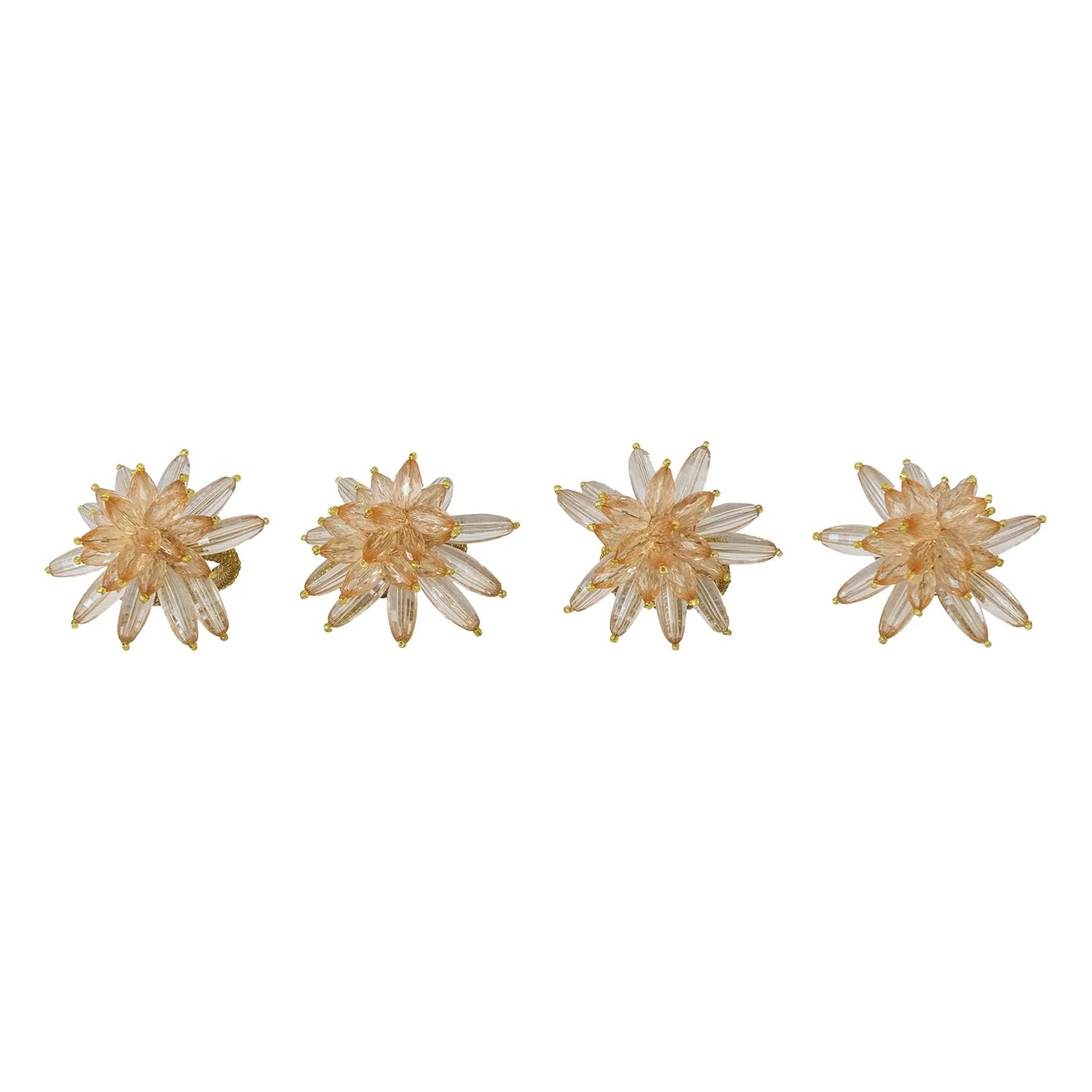 Creative Co-Op 4-Piece Round Handmade Acrylic and Glass Beaded Flower Napkin Rings with Gold Cord, Pink and Yellow Finish