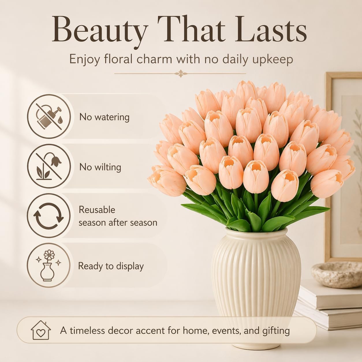 MACTING 30 PCS Artificial Tulip Flowers 13.7" Real Touch Fake PU Tulips Bouquet Faux Flowers for Floral Arrangements Table Centerpieces Kitchen Mothers Day Summer Decorations,Light Pink