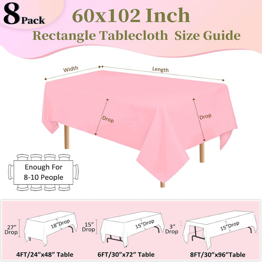 8 Pack Pink Tablecloth 60x102 Inch Rectangle Table Cloth for 6 Foot Rectangle Tables, Wrinkle Resistant Washable Polyester Fabric Rectangular Cover for Dining Banquet Wedding Party