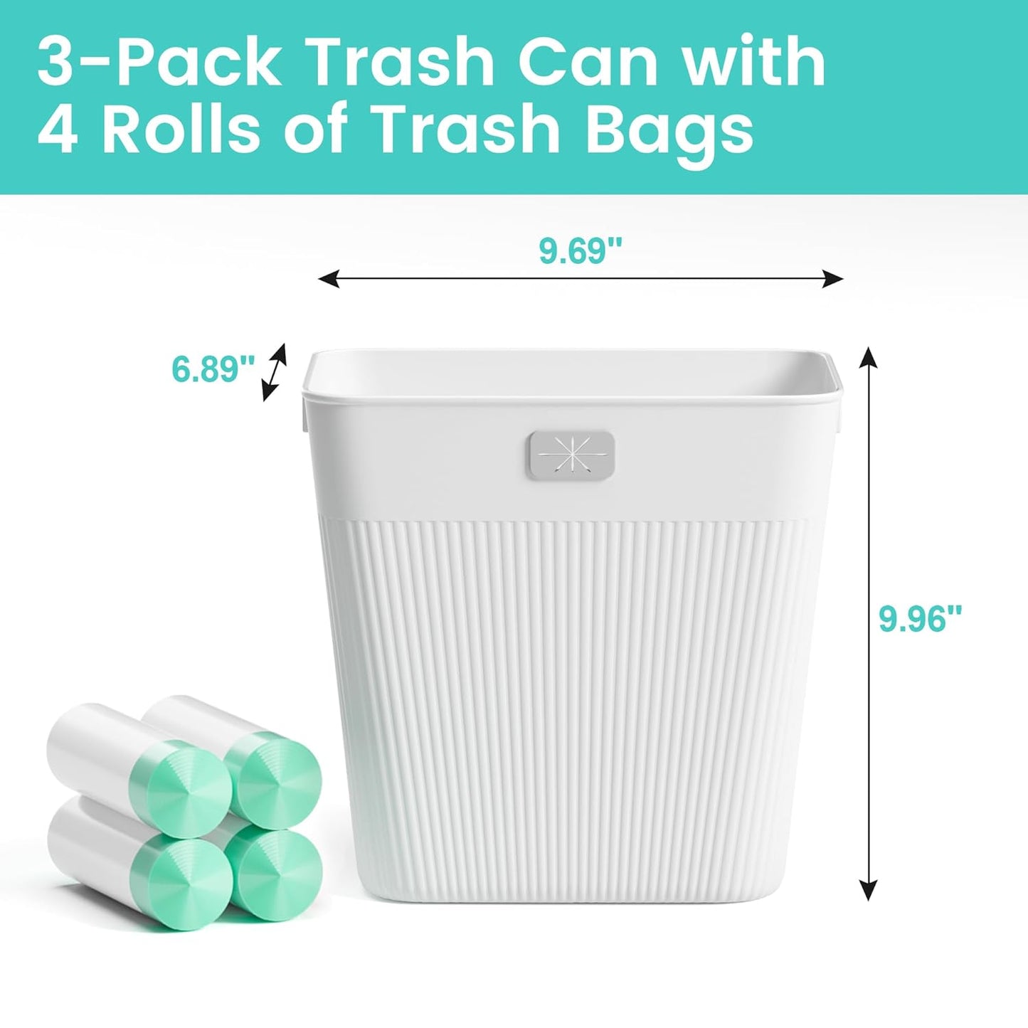 JOYMOOP Slim Trash Can 3-Pack, 2.9 Gallon Plastic Wastebasket for Bathroom, Bedroom, Office, Kitchen with 4 Rolls Bags, Pink