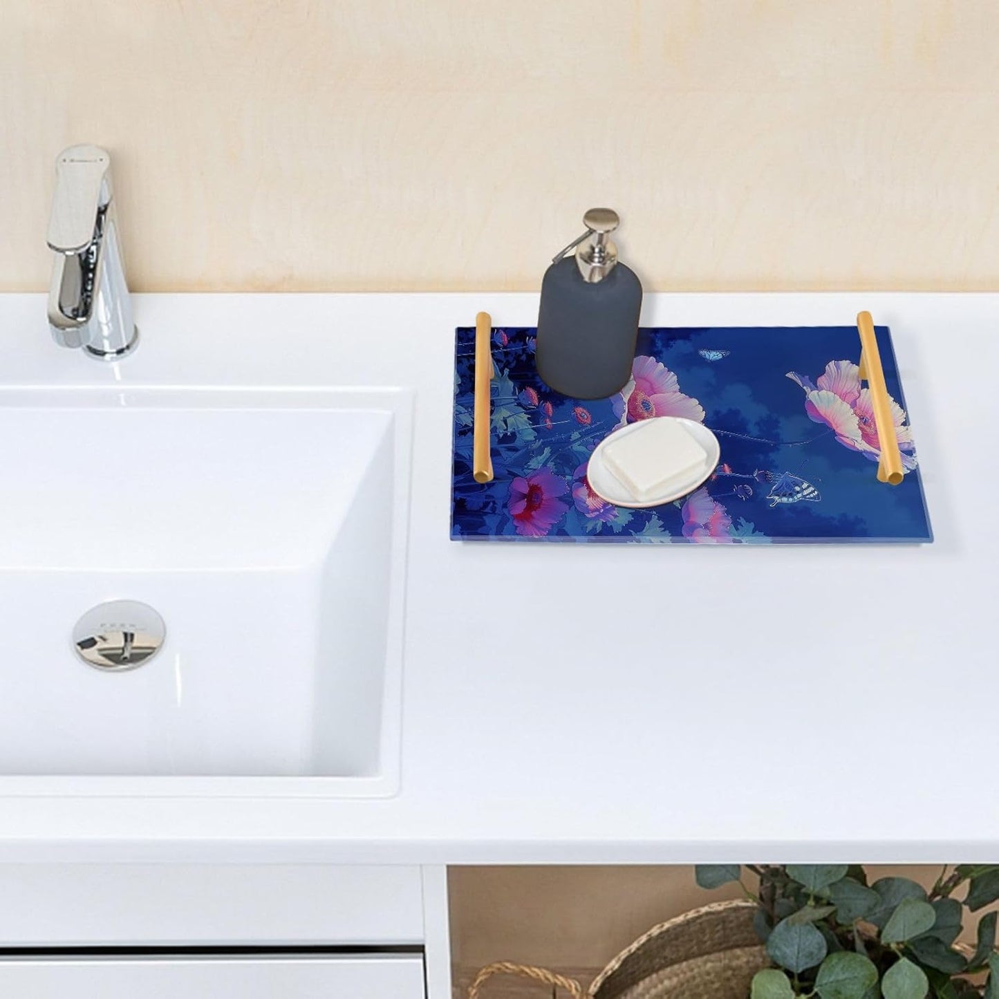 Modern Peach Poppie Butterfly Decorative Acrylic Plastic Trays with Handles Board Serving Tray for Jewelry Perfume for Square Serving bandejas para comida