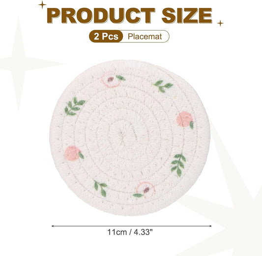 uxcell Round Placemats Set of 2, 4.3 Inch Cotton Rope Braided Place Mats, Heat Resistant Woven Table Placemats, for Home Wedding Holiday Party, Peach Pattern