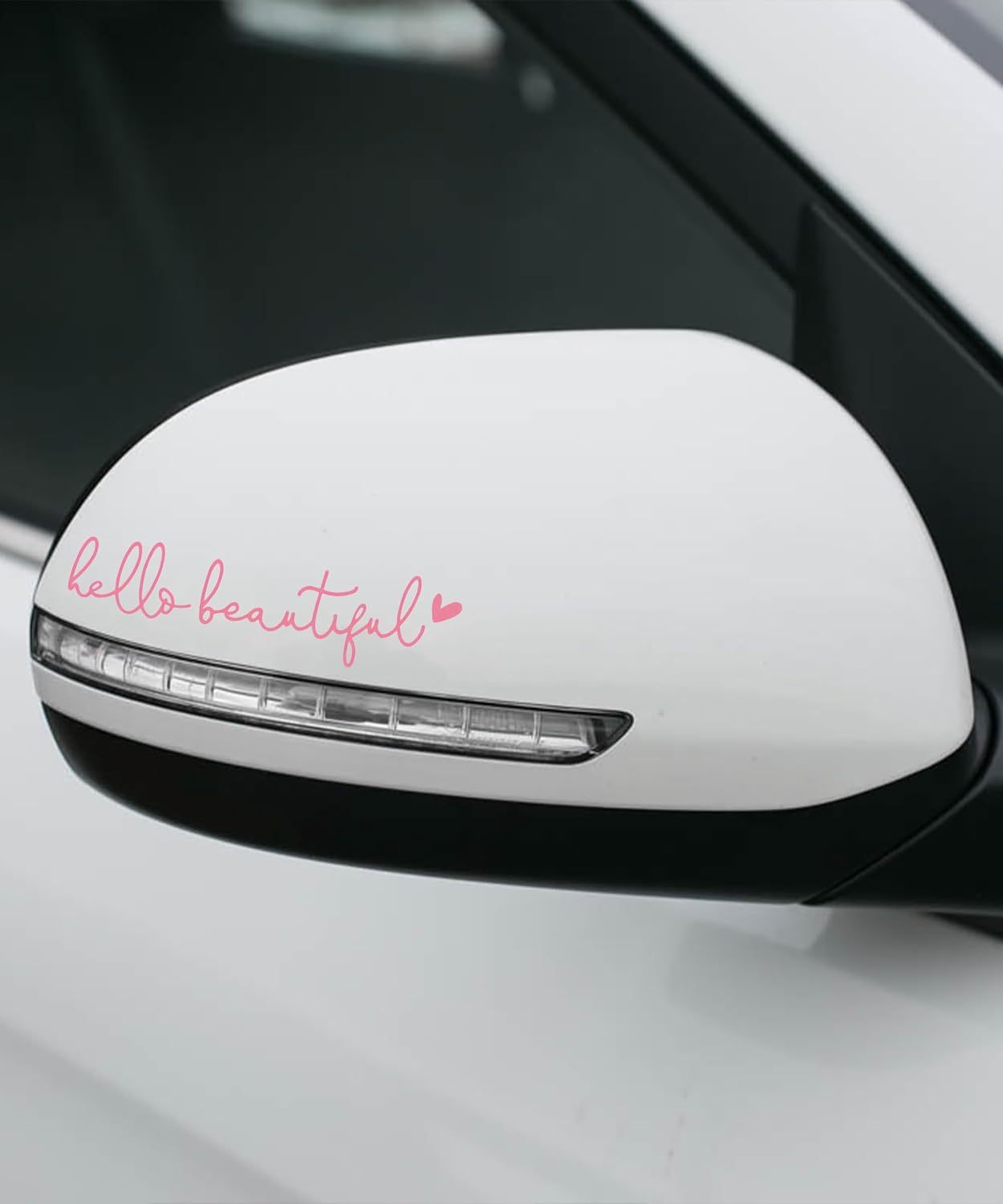 RACOONA Mirror Decal - Hello Beautiful Rearview Sticker, Car Accessories Window Decal, Self Affirmations Decoration (Pink)
