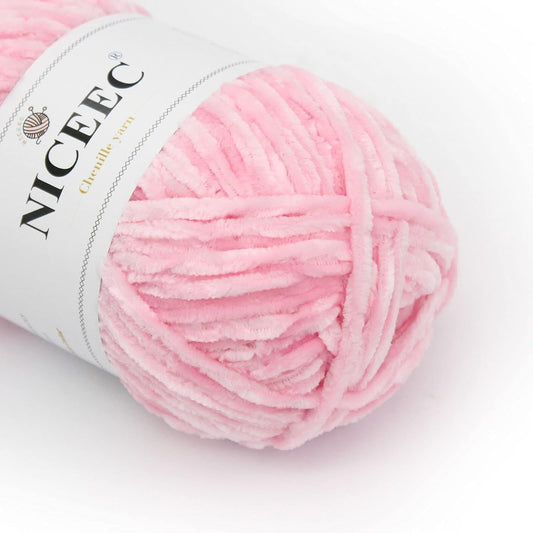 NICEEC 3 Skeins Soft Chenille Yarn Blanket Yarn for Knitting Fancy Yarn for Crochet Weaving DIY Craft Total Length 3×85m (3×93yds, 3×50g)_Light Pink
