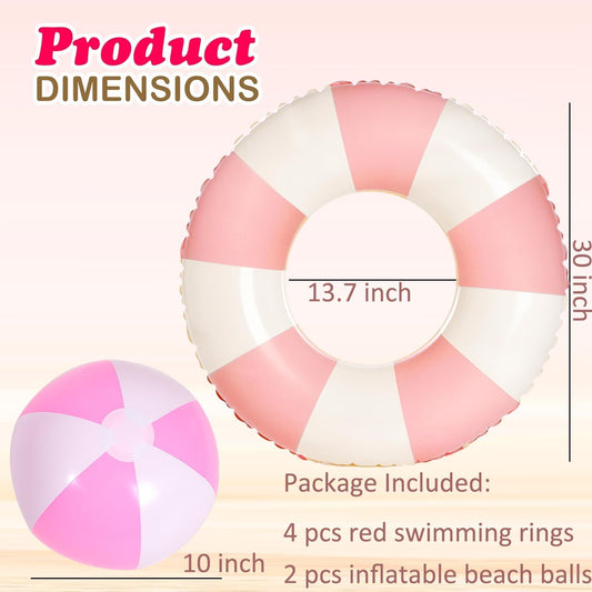 4 PCS Striped Inflatable Pool Floats for Swimming Pool Party Lake Beach Adults - Floaties Pool Tubes Swim Rings Tubes Floaties for Beach Pool Party Decorations