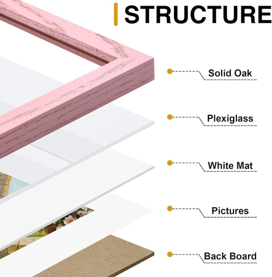 decorUhome Solid Oak Wood 5x7 Picture Frame, Display Pictures 4x6 with Mat or 5x7 without Mat, Wall & Tabletop Display Photo Frame, Pink, 1 Pack